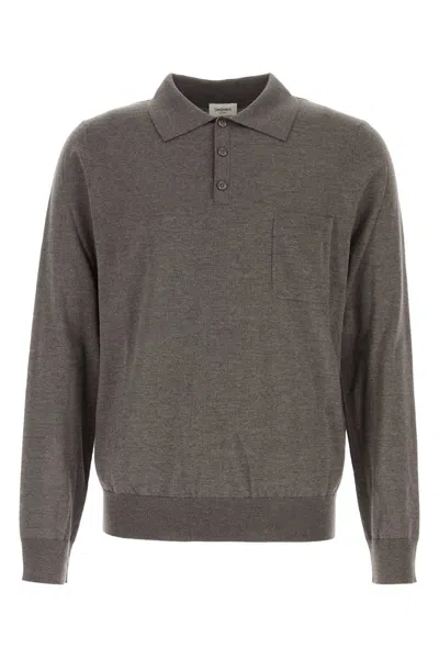 Saint Laurent Grey Wool Polo Shirt In Brown