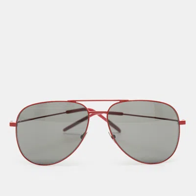Pre-owned Saint Laurent Grey/red Classic 11 Aviator Sunglasses In Gray
