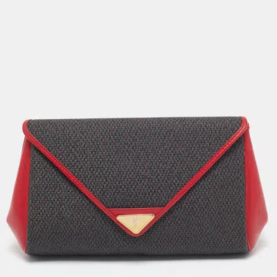 Pre-owned Saint Laurent Grey/red Coated Canvas And Leather Vintage Clutch