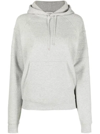 Saint Laurent Gris Chine Cotton Hoodie For Women In Gray