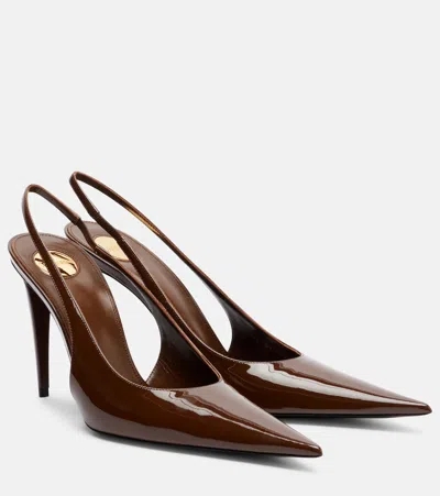 Saint Laurent Guermantes 95 Patent Leather Slingback Pumps In Brown