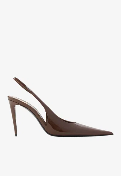 Saint Laurent Guermantes 95 Pointed Slingback Pumps In Brown