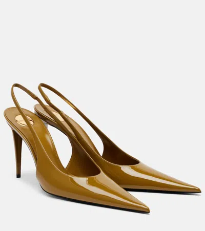 Saint Laurent Guermantes Patent Leather Slingback Pumps In Green