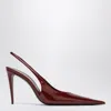Saint Laurent Guermantes Slingback Pumps In Red Patent Leather In Brown