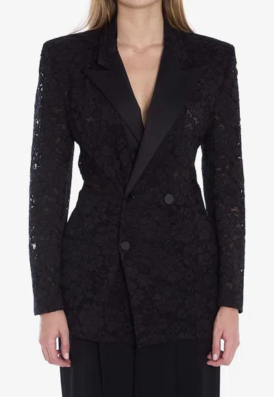 Saint Laurent Guipure Lace Double-breasted Blazer In Black