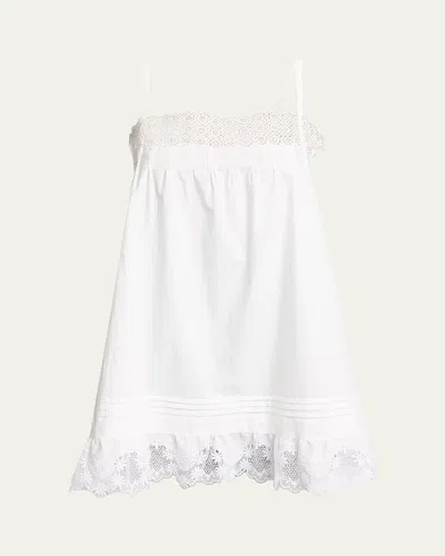 Saint Laurent Guipure Lace Sleeveless Shift Mini Dress In White