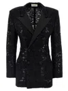 Saint Laurent Double-breasted Satin-trimmed Lace Blazer In Black