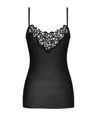 Saint Laurent Guipure Tank Top In Ribbed Silk In Black