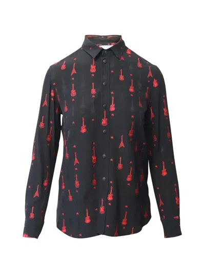 Pre-owned Saint Laurent Guitar Embroidered Woven Shirt In Black