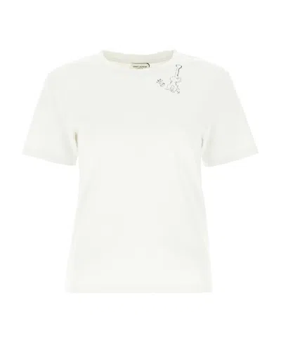 Saint Laurent Guitar Motif T-shirt In White