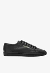 Saint Laurent Leather Sneakers With Almond Toe And Perforated Style In Black