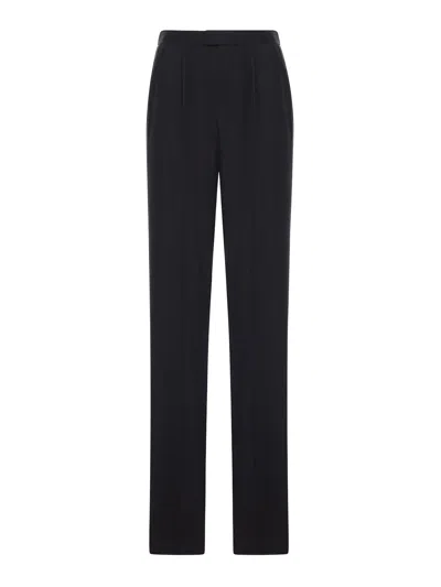 Saint Laurent Habotai Silk Pants In Black