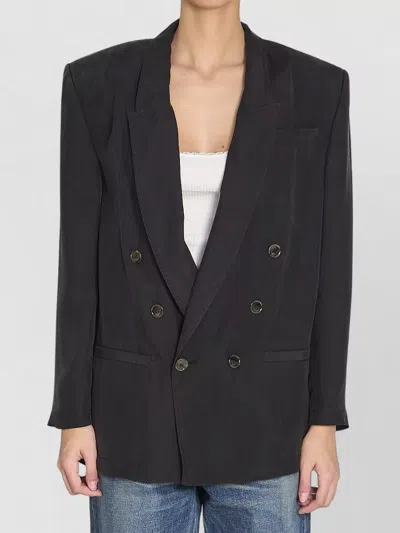 Saint Laurent Habutai Silk Tailored Longline Jacket In Black