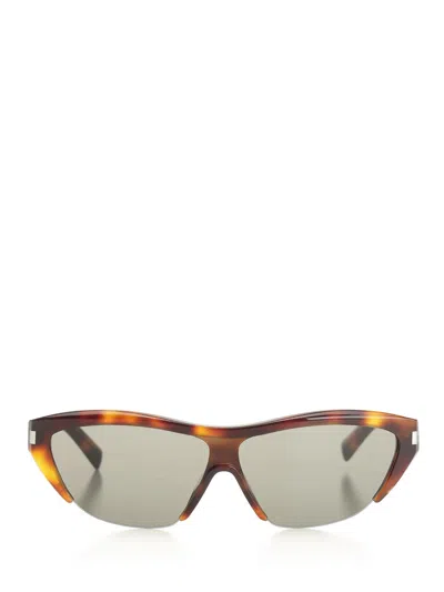 Saint Laurent Half Frame Sun Glasses Brown