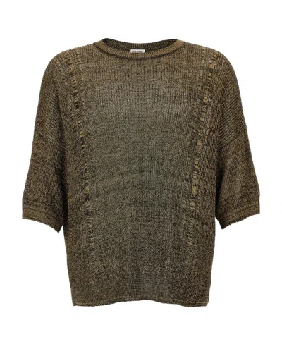 Saint Laurent Half-sleeve Knitted Top In Brown