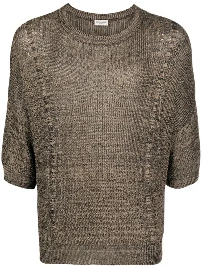 Saint Laurent Half-sleeve Knitted Top In Gold