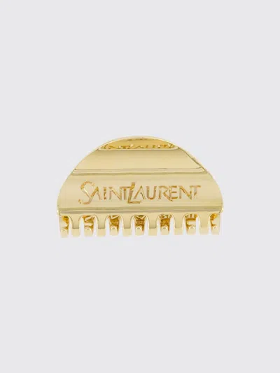 Saint Laurent Half-moon Brass Hair Clip With Ysl Cutout Logo In Brown