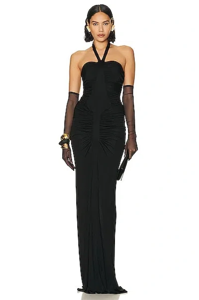 Saint Laurent Halterneck Ruched-jersey Maxi Dress In Black