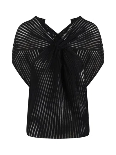 Saint Laurent Criss-cross Ribbed Blouse In Black