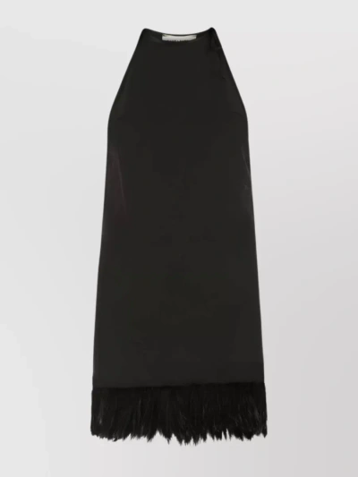 SAINT LAURENT HALTERNECK DRESS WITH FEATHER TRIM AND FLATTERING SILHOUETTE
