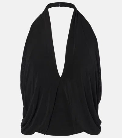 Saint Laurent Halterneck Jersey Top In Black