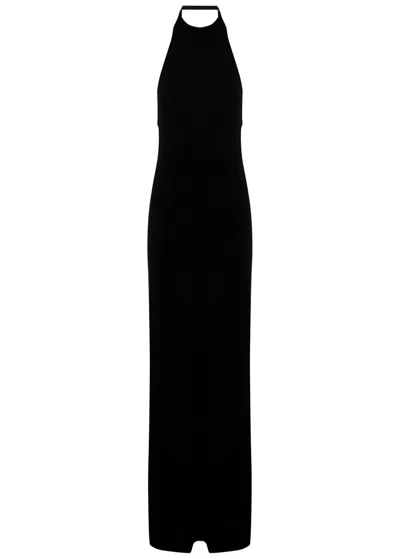 Saint Laurent Halterneck Open-back Knitted Maxi Dress In Black