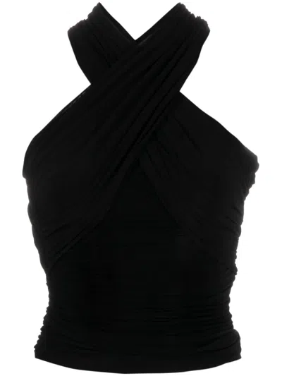 Saint Laurent Neckholder-top Mit Raffungen In Black