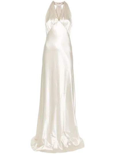 Saint Laurent Satin Maxi Dress In White