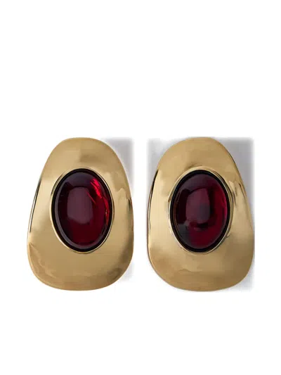 Saint Laurent Hammered Cabochon-setting Earrings In Gold