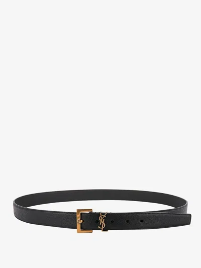 Saint Laurent Hammered Leather Belt In Black