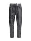 Saint Laurent Hammered Leather Belted Pants In Gray