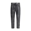 Saint Laurent Hammered Leather Belted Pants In Black