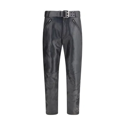 Saint Laurent Hammered Leather Belted Pants In Black
