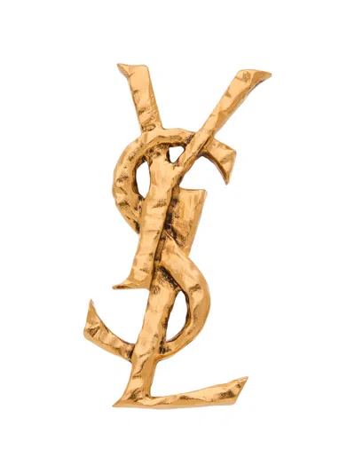 Saint Laurent Hammered Metal Cassandre Single Earring In Gold