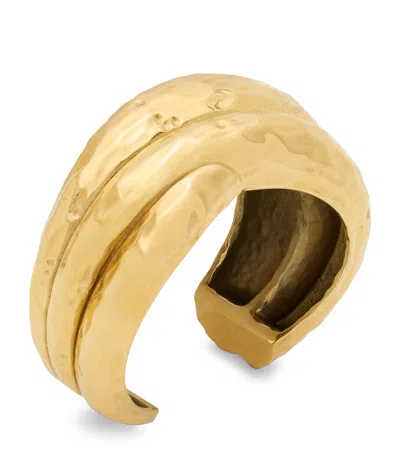 Saint Laurent Hammered Open Cuff Bracelet In Gold