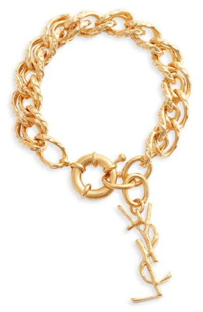 Saint Laurent Hammered Ysl Chain Bracelet In Gold
