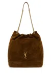 Saint Laurent Jamie Large Pochon Ysl Shoulder Bag In Quilted Suede In Brown