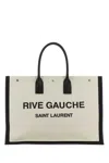 Saint Laurent Sand Canvas Large Rive Gauche Shopping Bag In Neutral