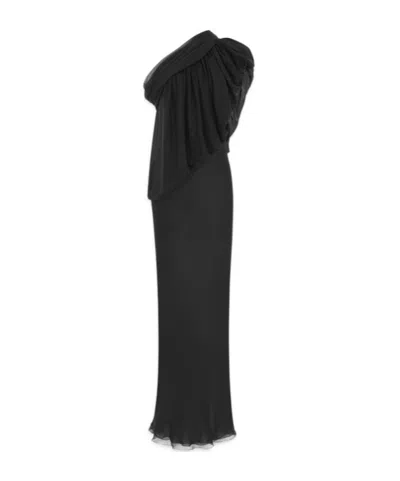 Saint Laurent Hanging One-shoulder Dress In Black