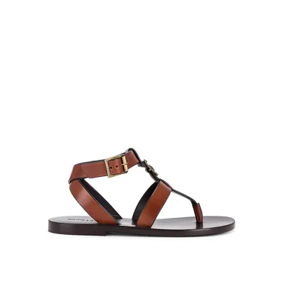 Saint Laurent Buckle Detailed Open Toe Sandals In Brown