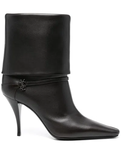 Saint Laurent Harris Eagle Brown Leather Boots In Animal Print