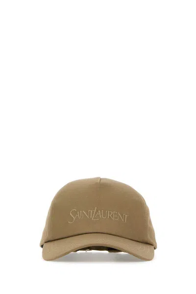 Saint Laurent Logo Embroidery Baseball Cap In Beige