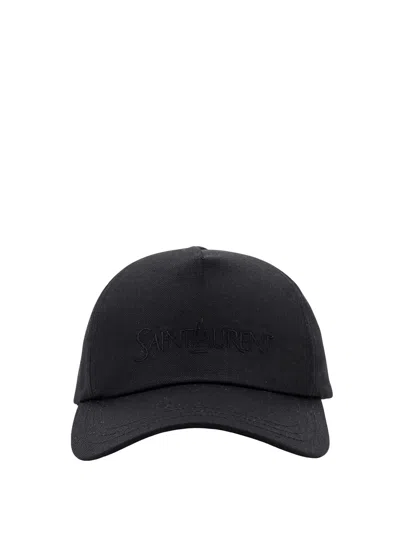 Saint Laurent Cotton And Linen Baseball Cap Men In Black