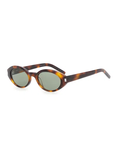 Saint Laurent Havana Green Rounded Cat-eye Sunglasses In Brown