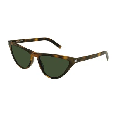 Saint Laurent Havana Green Women's Acetate Sunglasses In Brown
