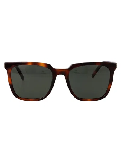Saint Laurent Havana-havana-grey Recycled Acetate Sunglasses In Gray
