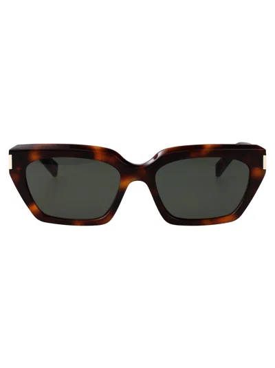 Saint Laurent Havana-havana-grey Recycled Acetate Sunglasses In Brown