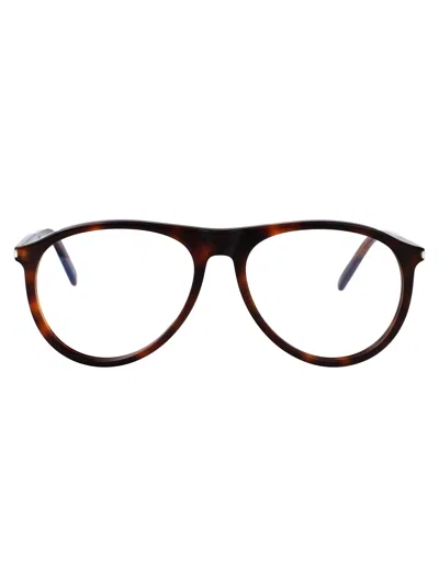 Saint Laurent Havana Havana Transparent Acetate Glasses In Brown