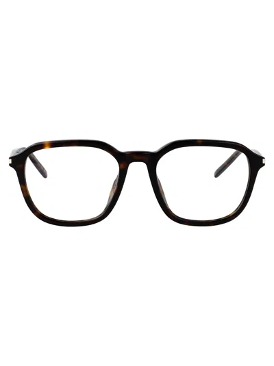 Saint Laurent Havana-havana-transparent Acetate Glasses In Black