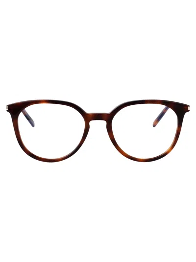 Saint Laurent Havana Havana Transparent Acetate Glasses In Metallic